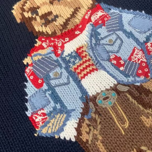 Polo Ralph Lauren Floral denim jacket with bear pattern, navy blue sweater - Picture 8 of 10